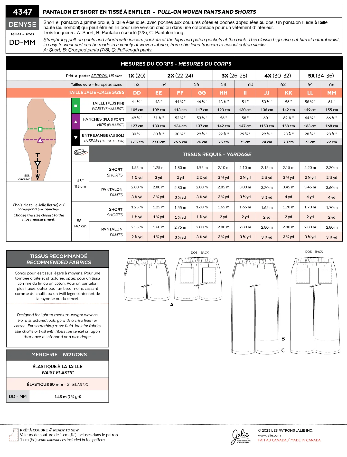 4347 // DENYSE Pull-on woven pants and shorts