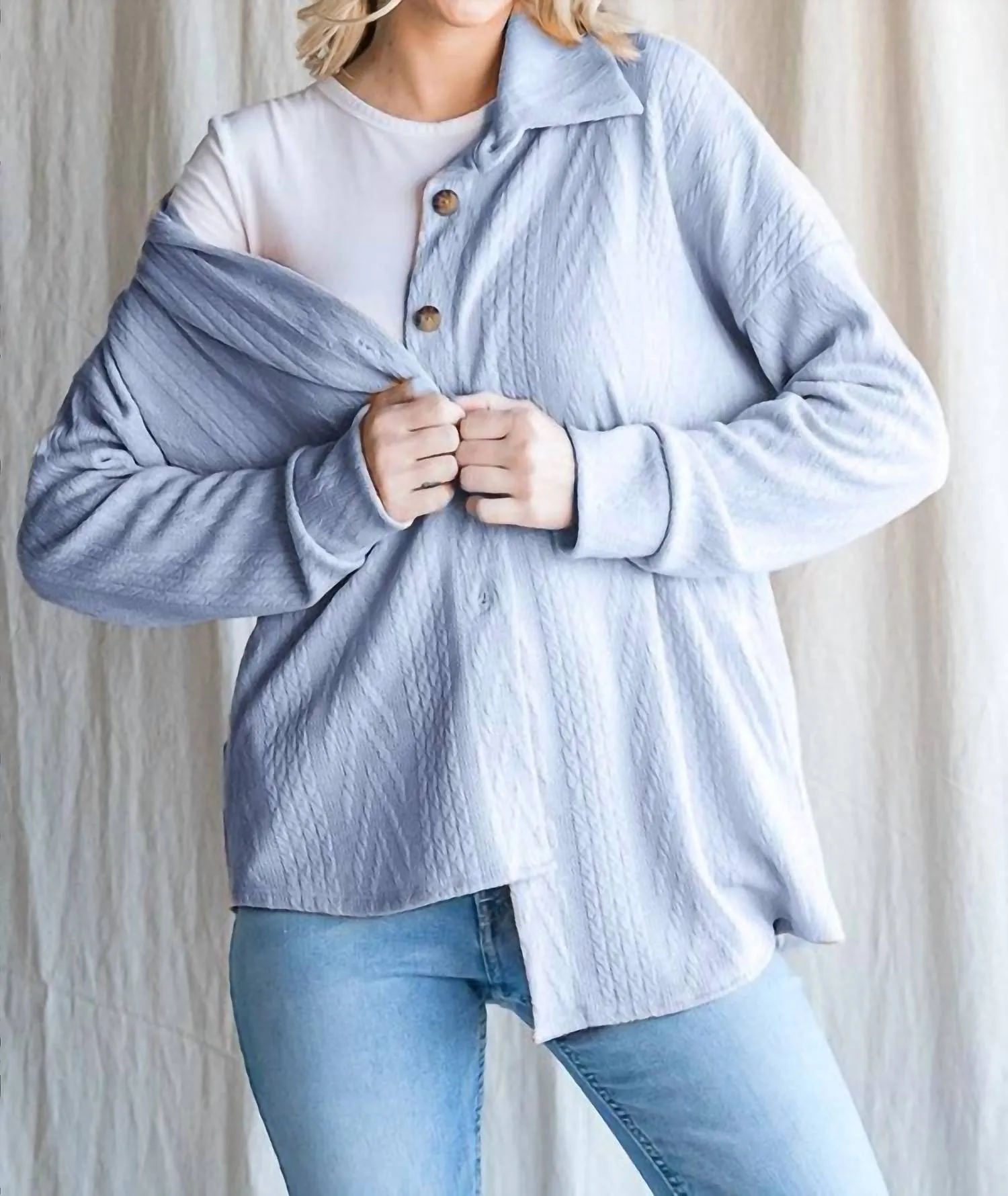 7Th Ray - Cable Knit Button Down Top