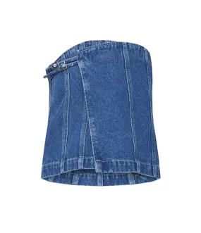 Belted Denim Top in Indigo