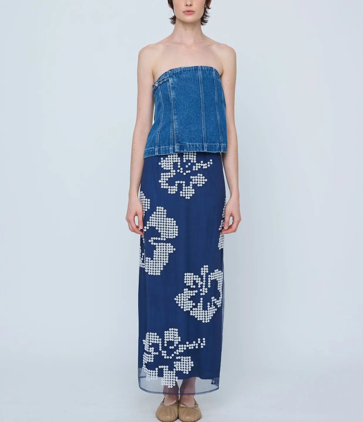 Belted Denim Top in Indigo