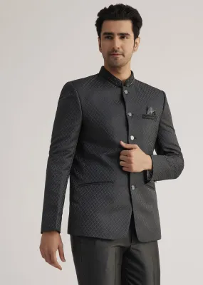 Black Jodhpuri Suit With Embellished Collar
