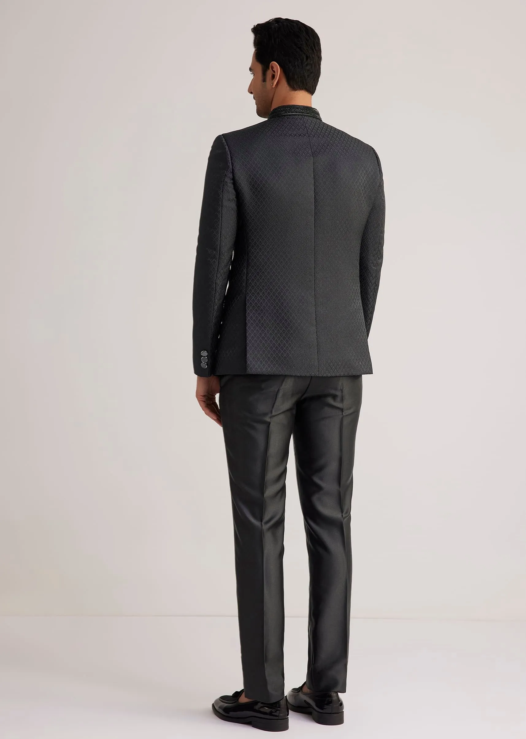 Black Jodhpuri Suit With Embellished Collar