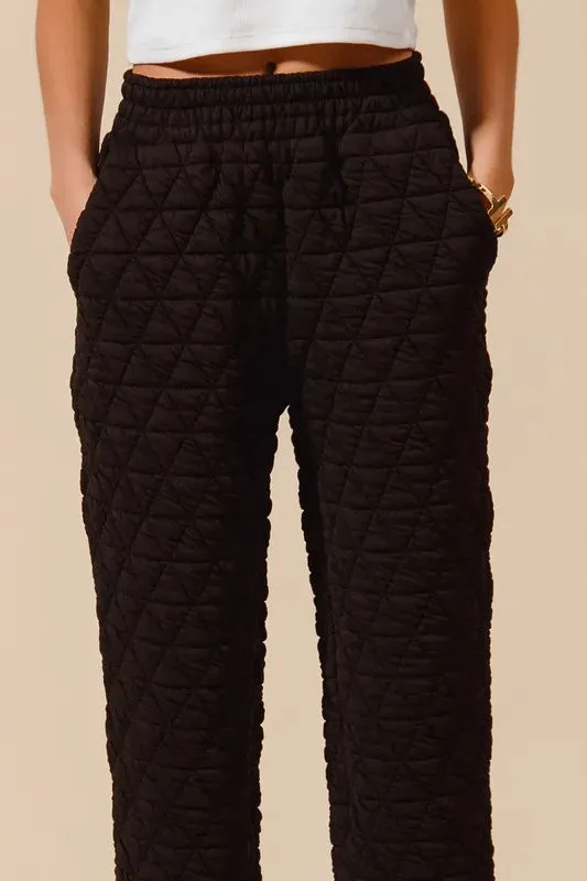 Black Quilted Straight Leg Jogger Pants