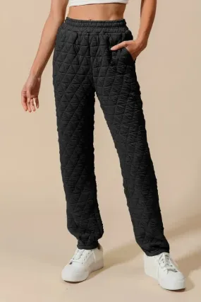 Black Quilted Straight Leg Jogger Pants