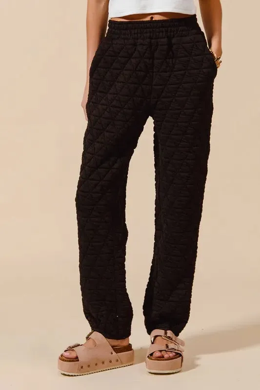 Black Quilted Straight Leg Jogger Pants