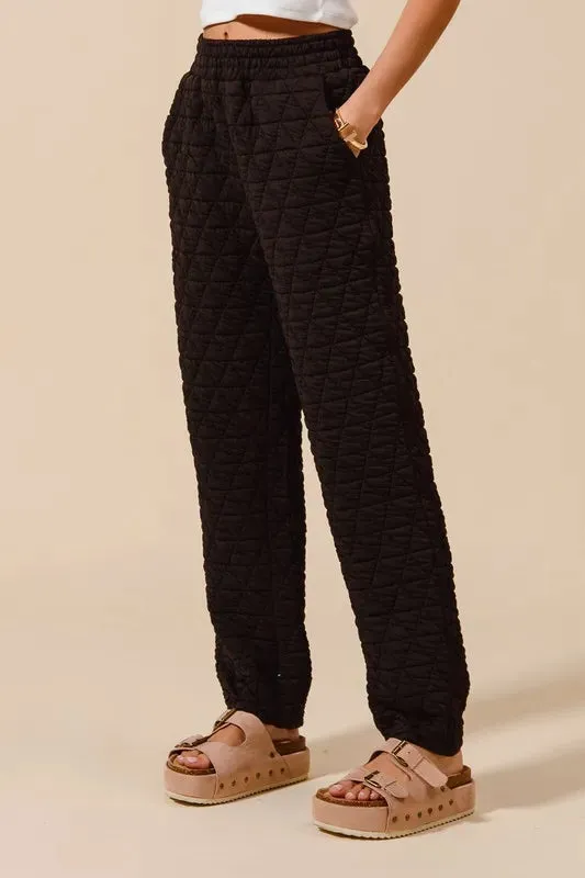 Black Quilted Straight Leg Jogger Pants