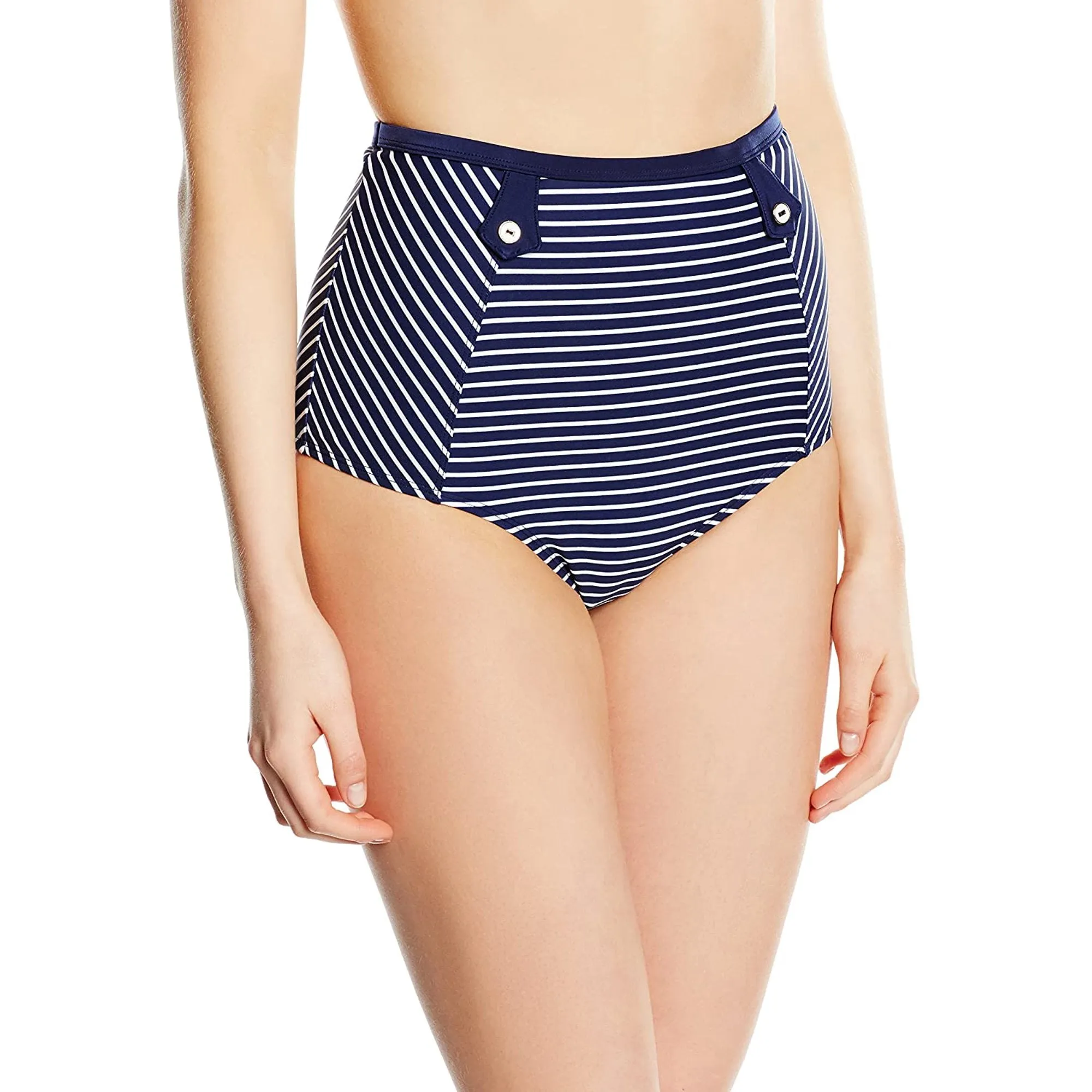 Britt High Waist Bikini Swim Bottom - Navy/White