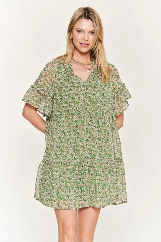 Charming Floral V-Neck Mini Dress with Ruffled Sleeves