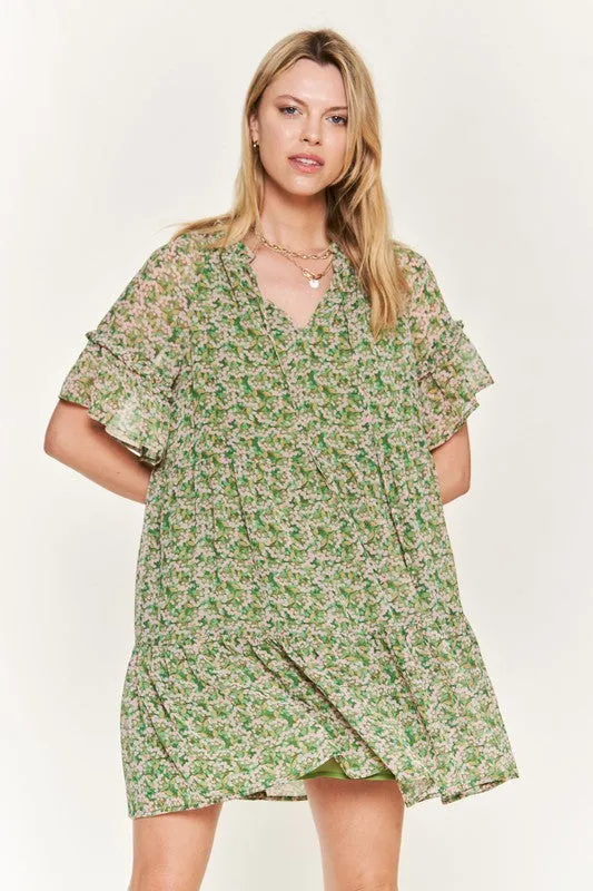 Charming Floral V-Neck Mini Dress with Ruffled Sleeves