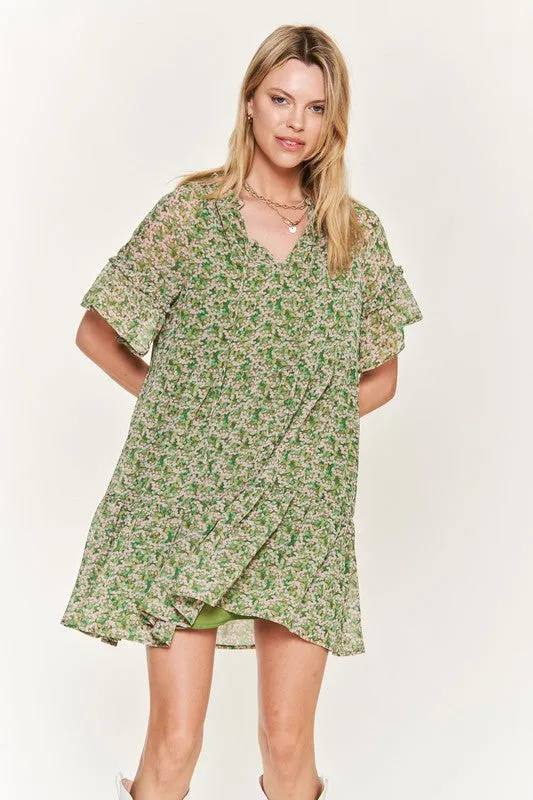 Charming Floral V-Neck Mini Dress with Ruffled Sleeves