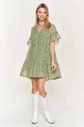 Charming Floral V-Neck Mini Dress with Ruffled Sleeves
