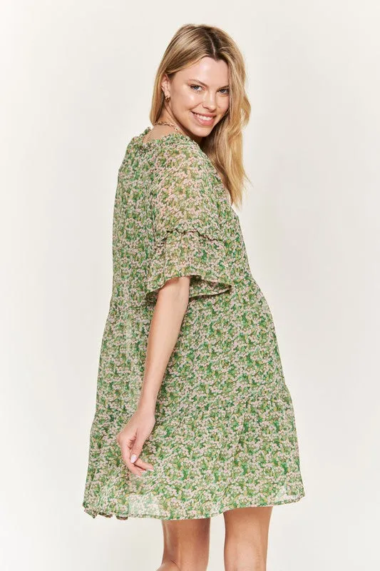 Charming Floral V-Neck Mini Dress with Ruffled Sleeves
