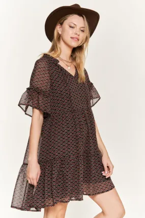 Chic Floral V-Neck Mini Dress with Ruffled Sleeves