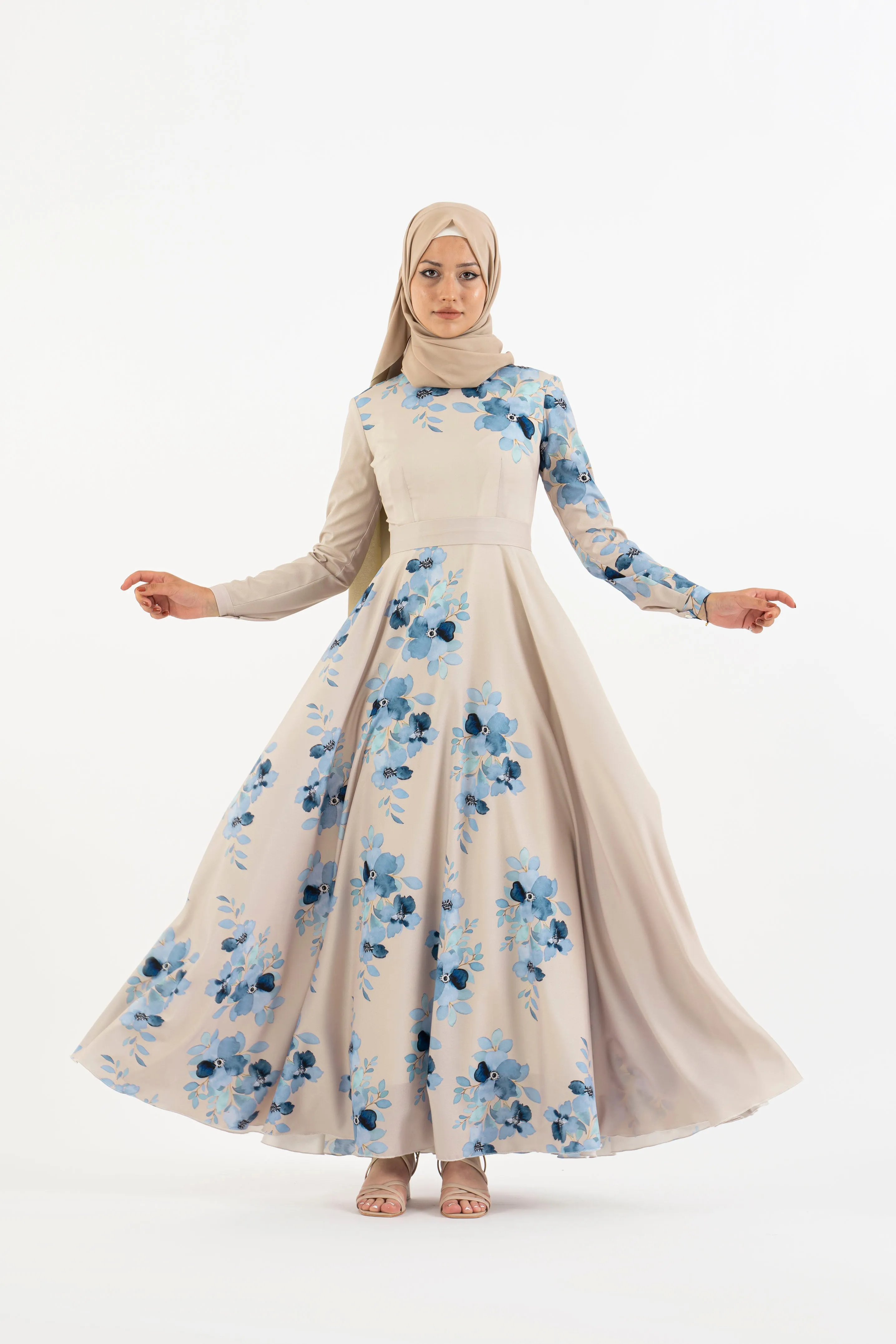 Cream Floral long dress