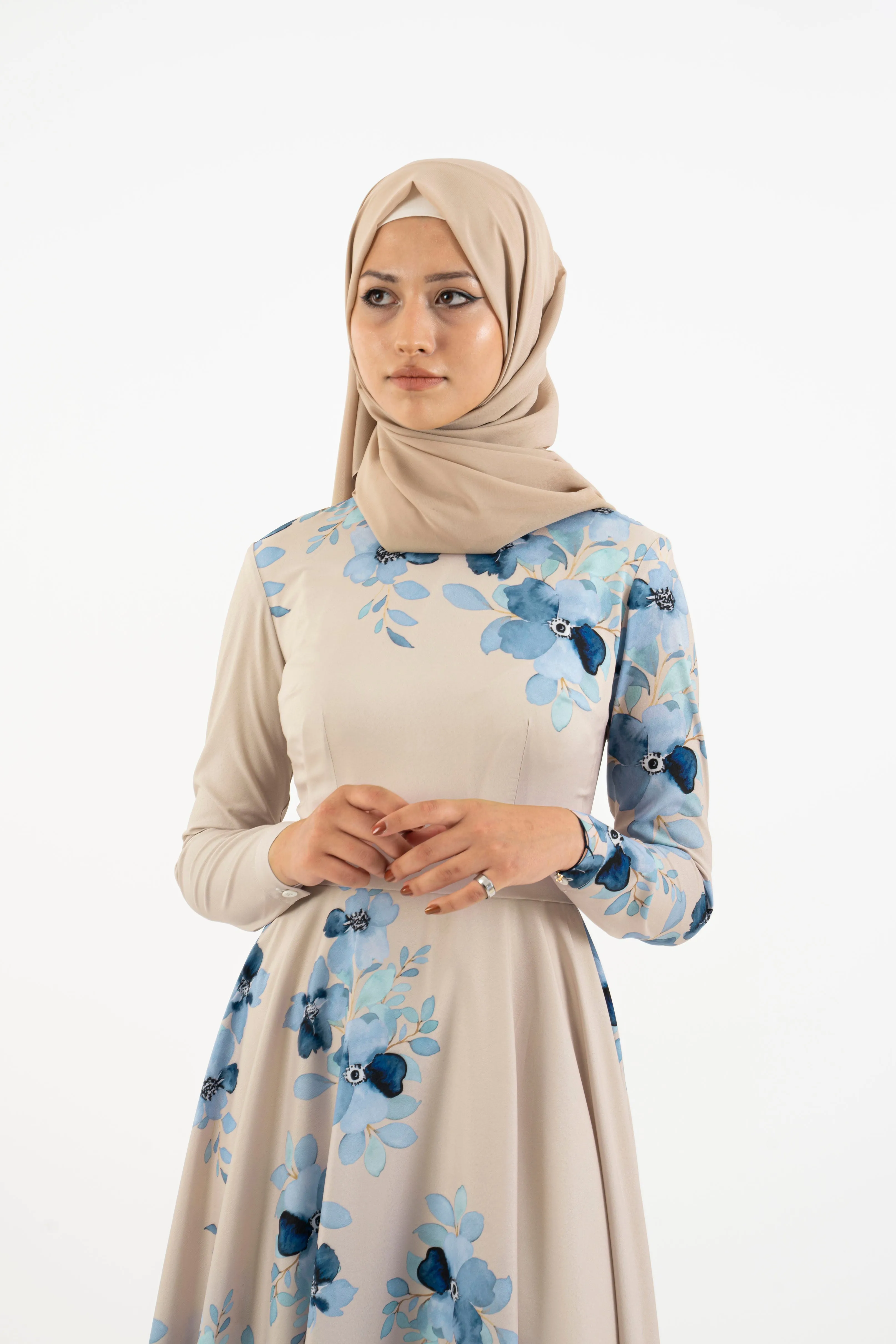 Cream Floral long dress
