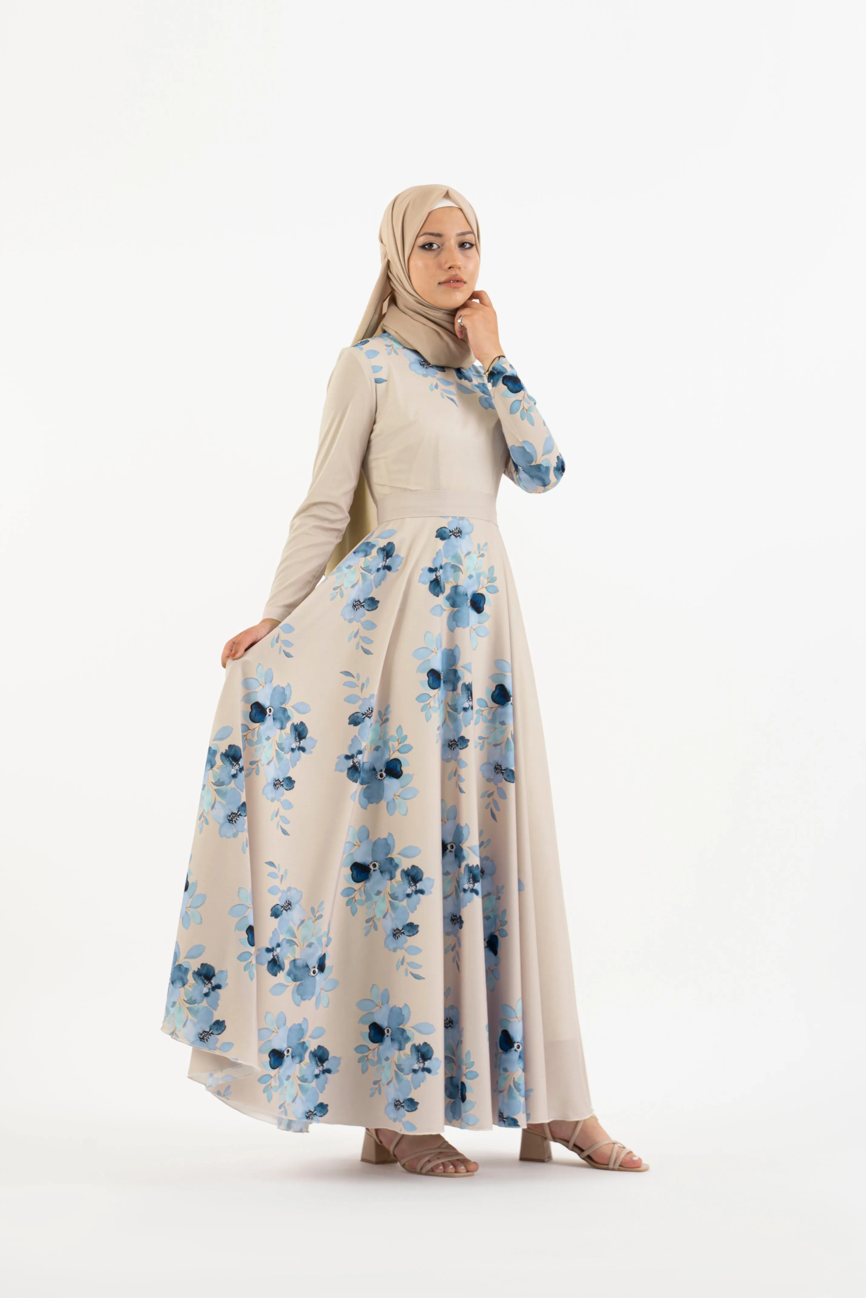 Cream Floral long dress