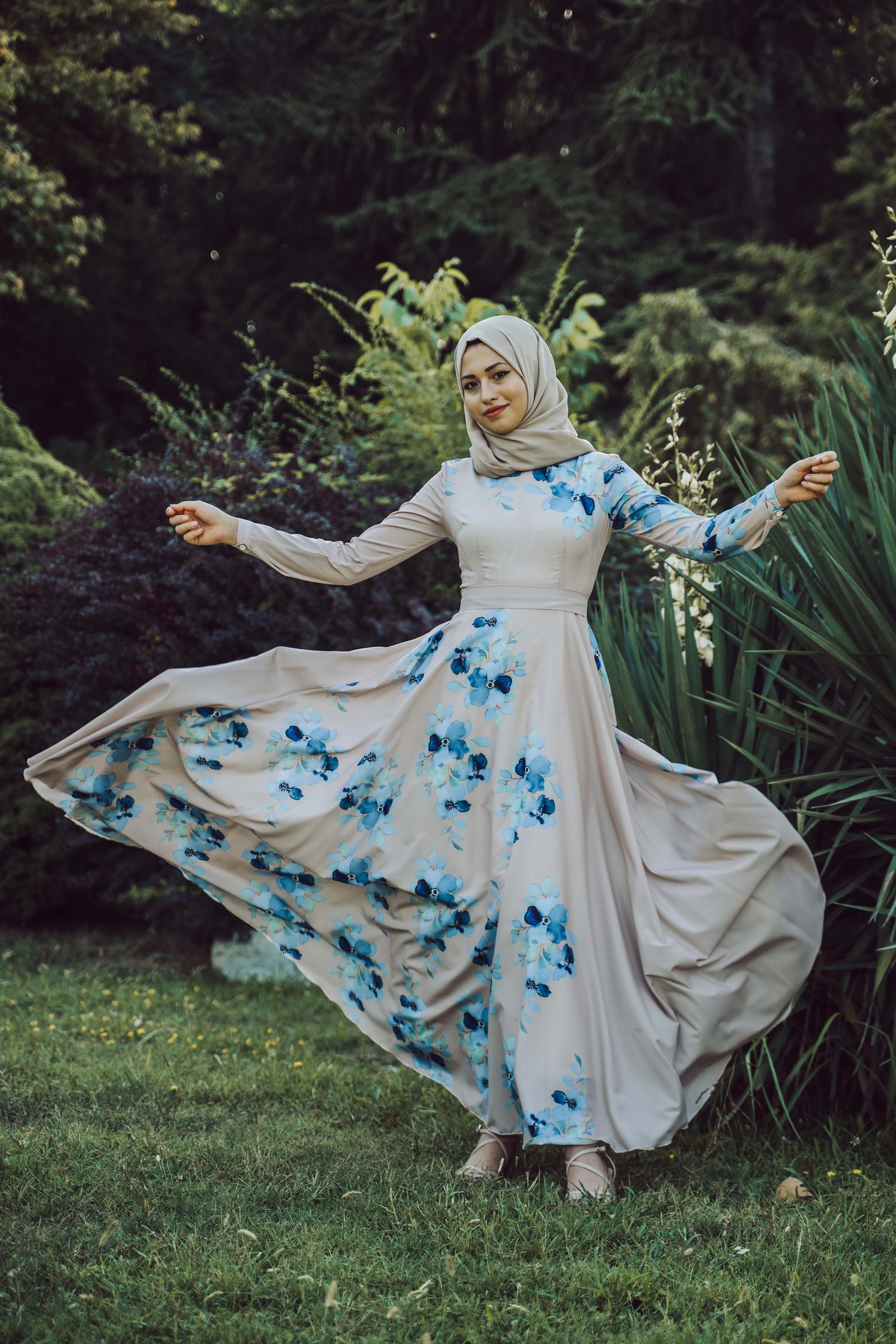 Cream Floral long dress