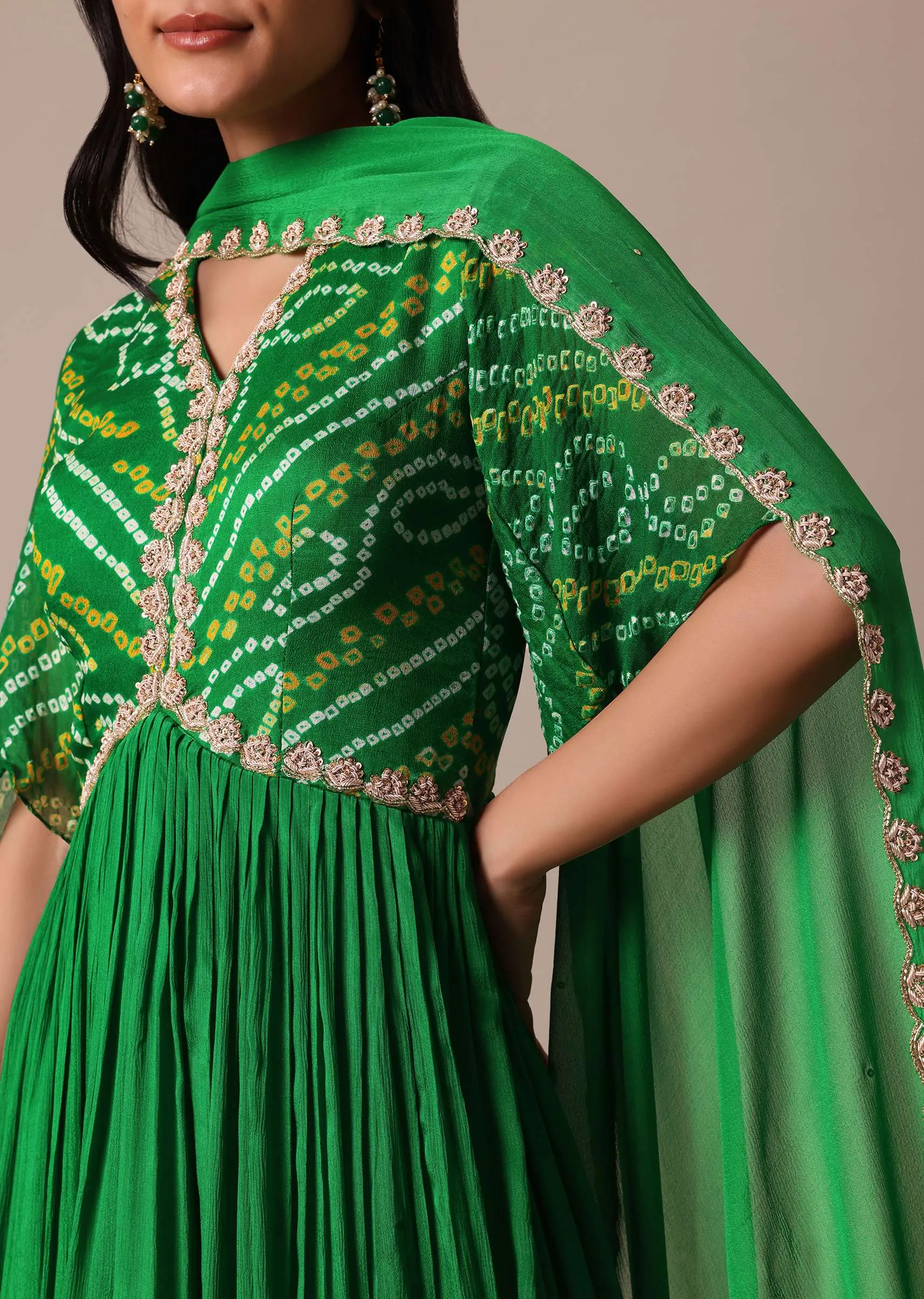 Green Chiffon Printed Anarkali With Dupatta