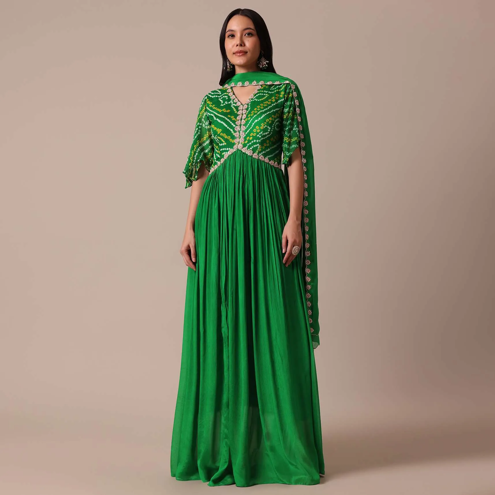Green Chiffon Printed Anarkali With Dupatta