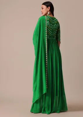 Green Chiffon Printed Anarkali With Dupatta