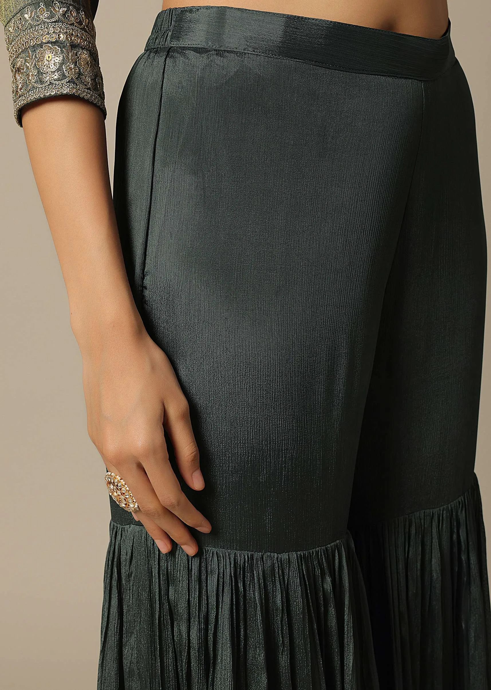Green Sharara Set In Chiffon With Sequin Embroidery