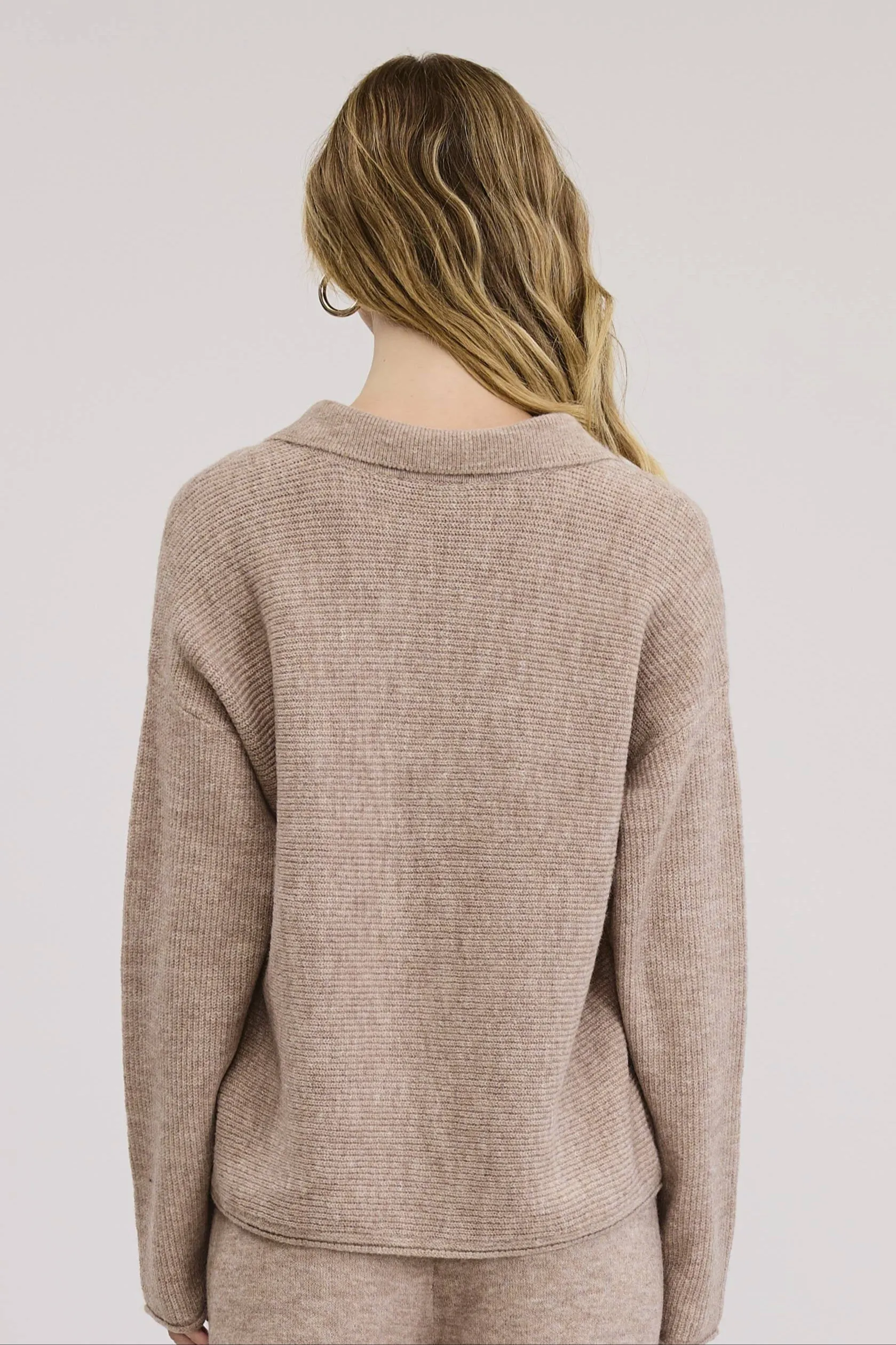 Heather Beige Pullover Collared Sweater