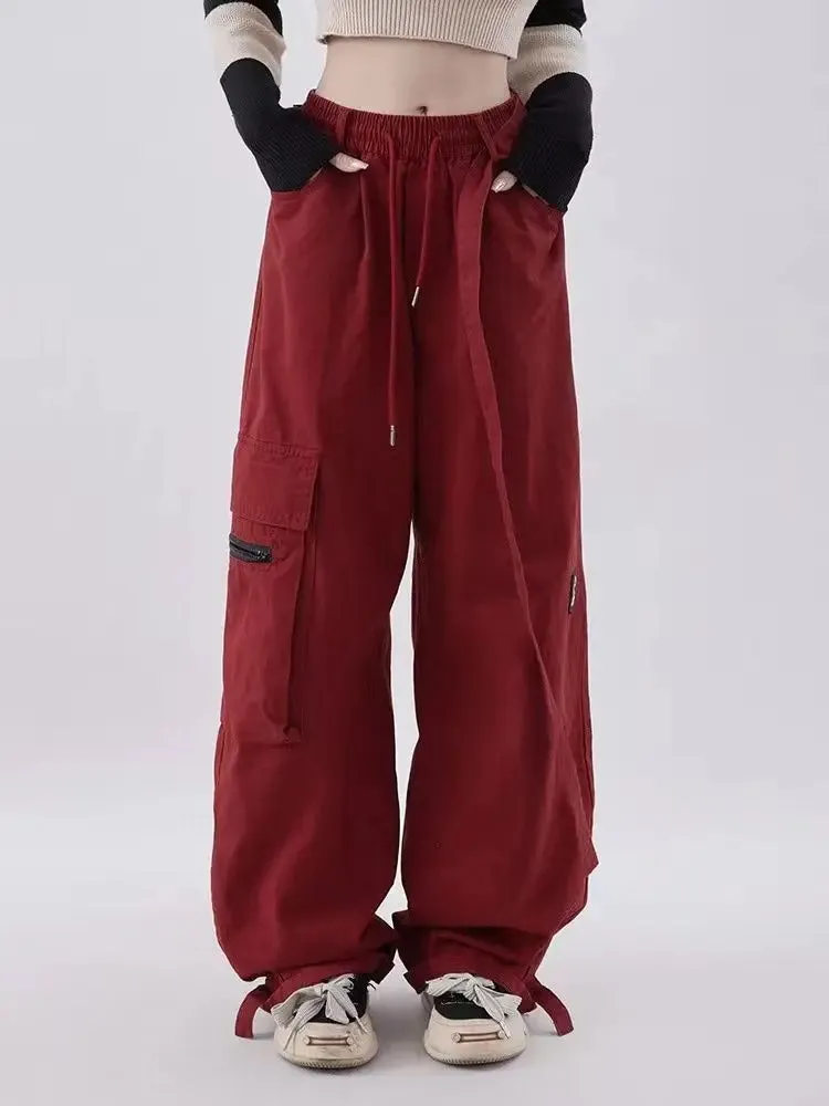 Hohe Taille Y2K Rotes Cargo-Hosen