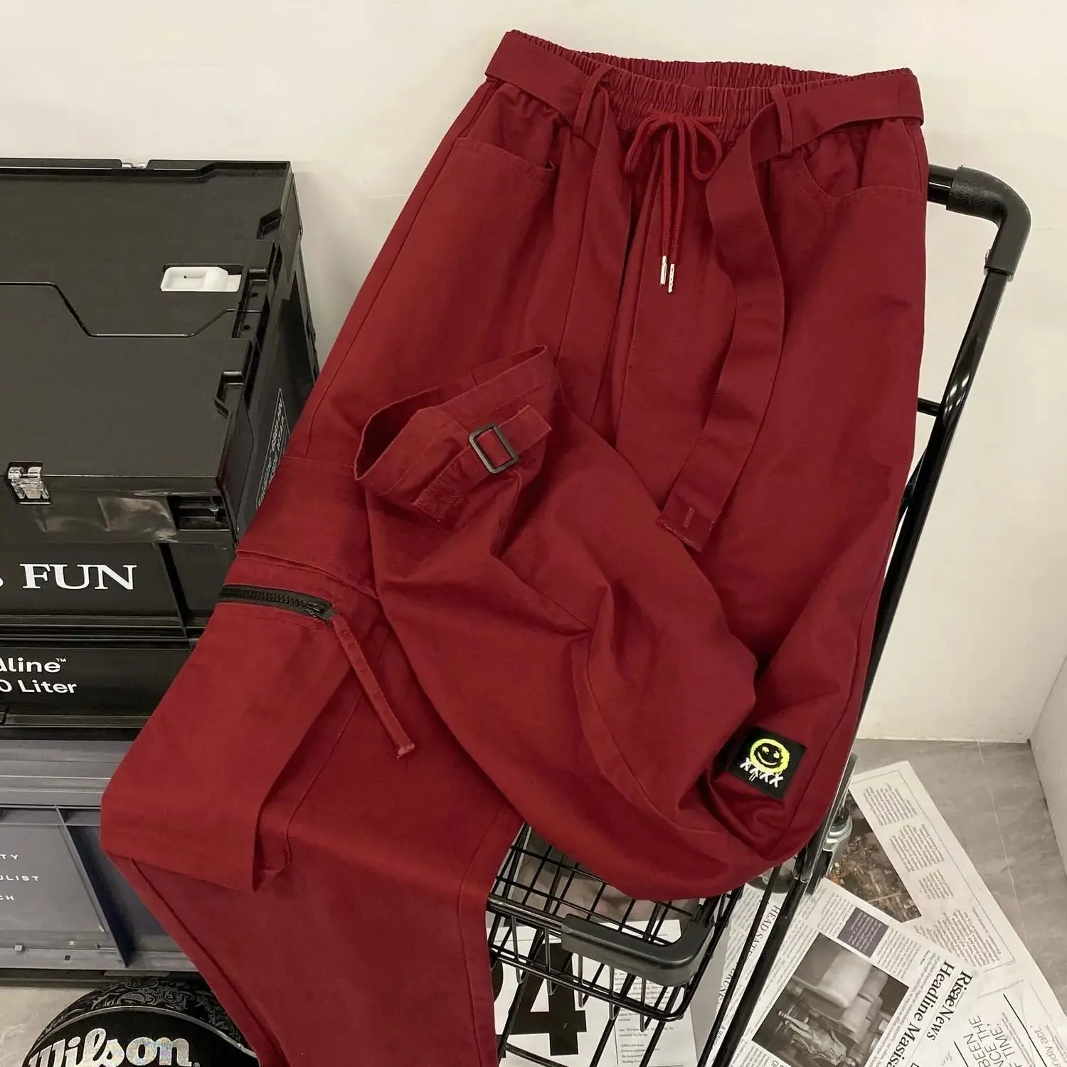 Hohe Taille Y2K Rotes Cargo-Hosen