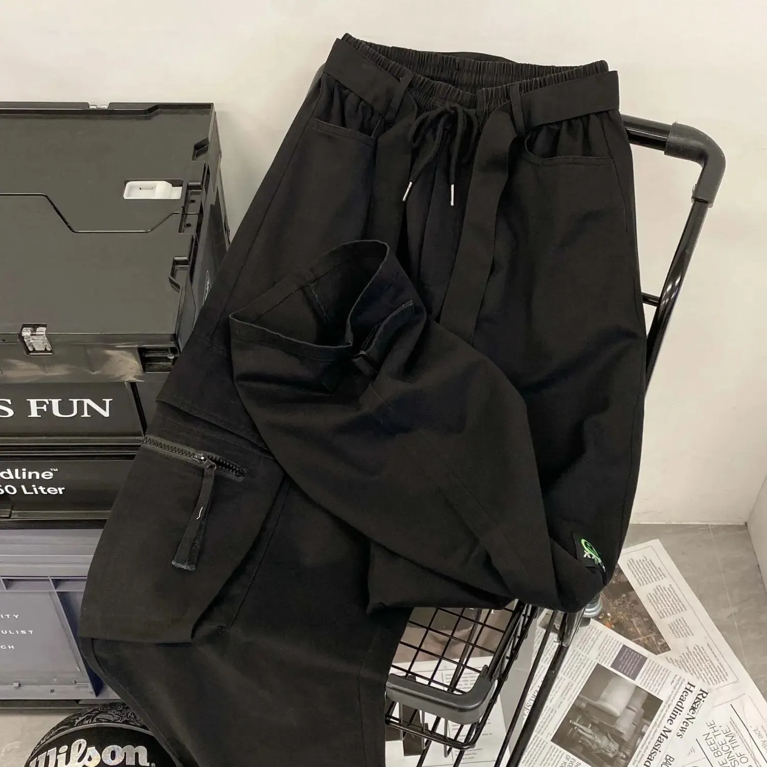 Hohe Taille Y2K Rotes Cargo-Hosen