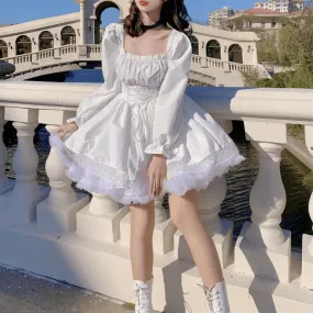 Kawaii Lace Up Gothic Puff Sweet Dress