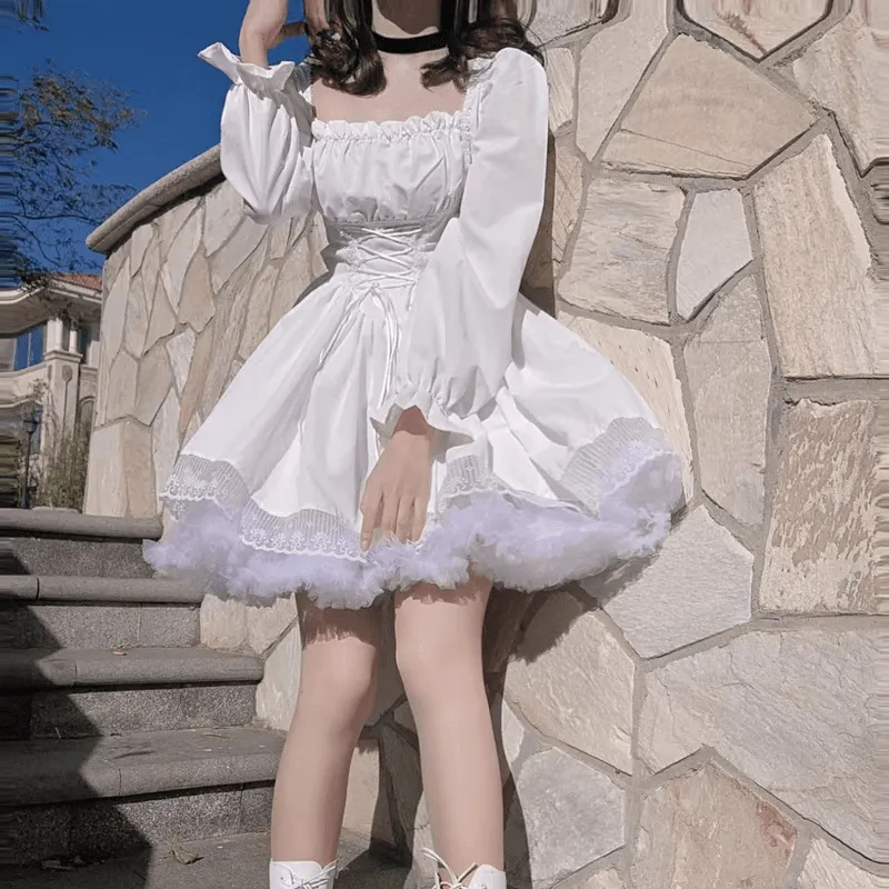 Kawaii Lace Up Gothic Puff Sweet Dress