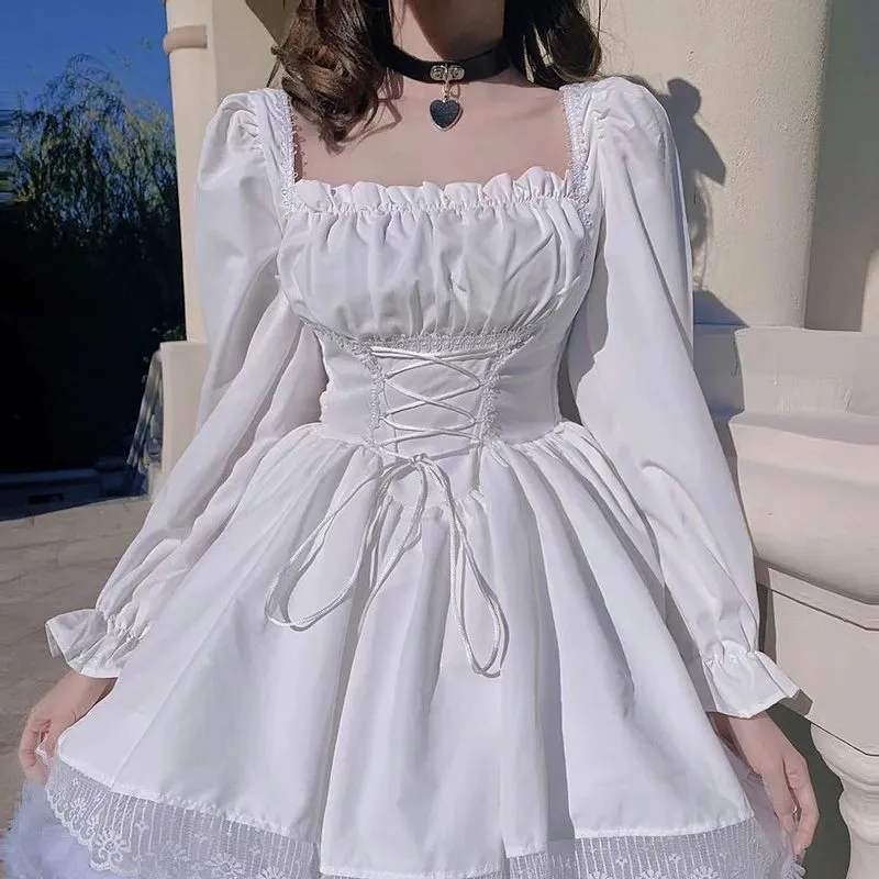Kawaii Lace Up Gothic Puff Sweet Dress