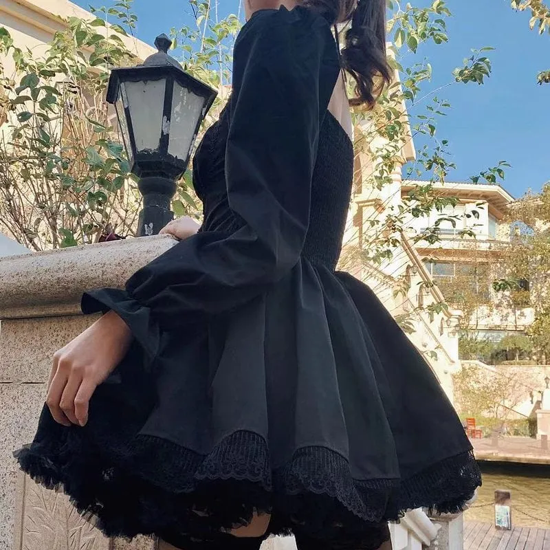 Kawaii Lace Up Gothic Puff Sweet Dress