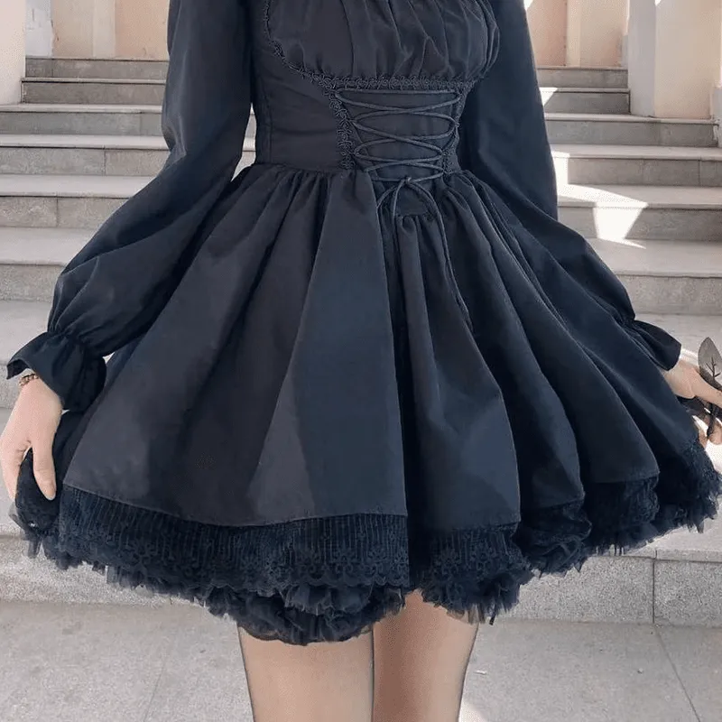 Kawaii Lace Up Gothic Puff Sweet Dress