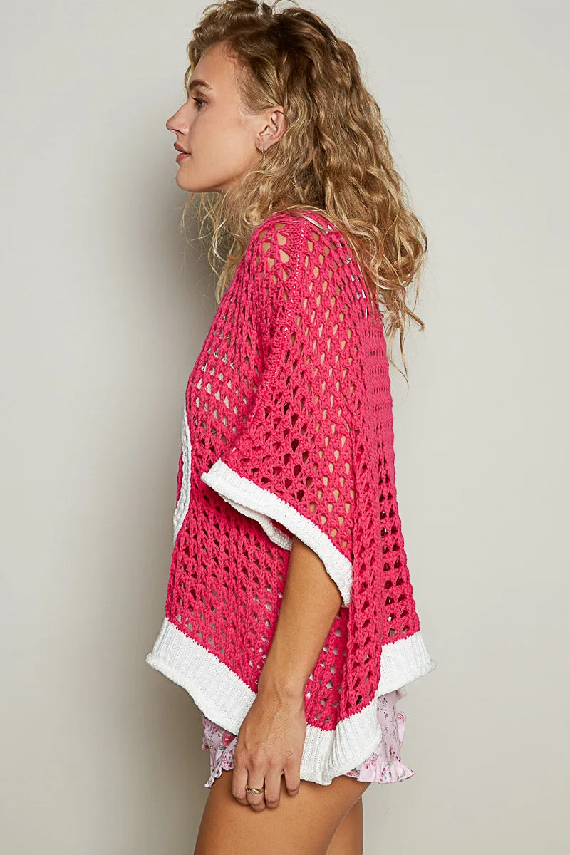 KNIT SHORT SLEEVE PEACE SIGN SWEATER