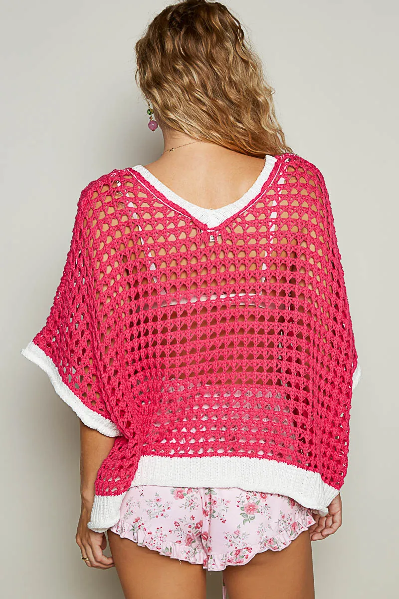 KNIT SHORT SLEEVE PEACE SIGN SWEATER