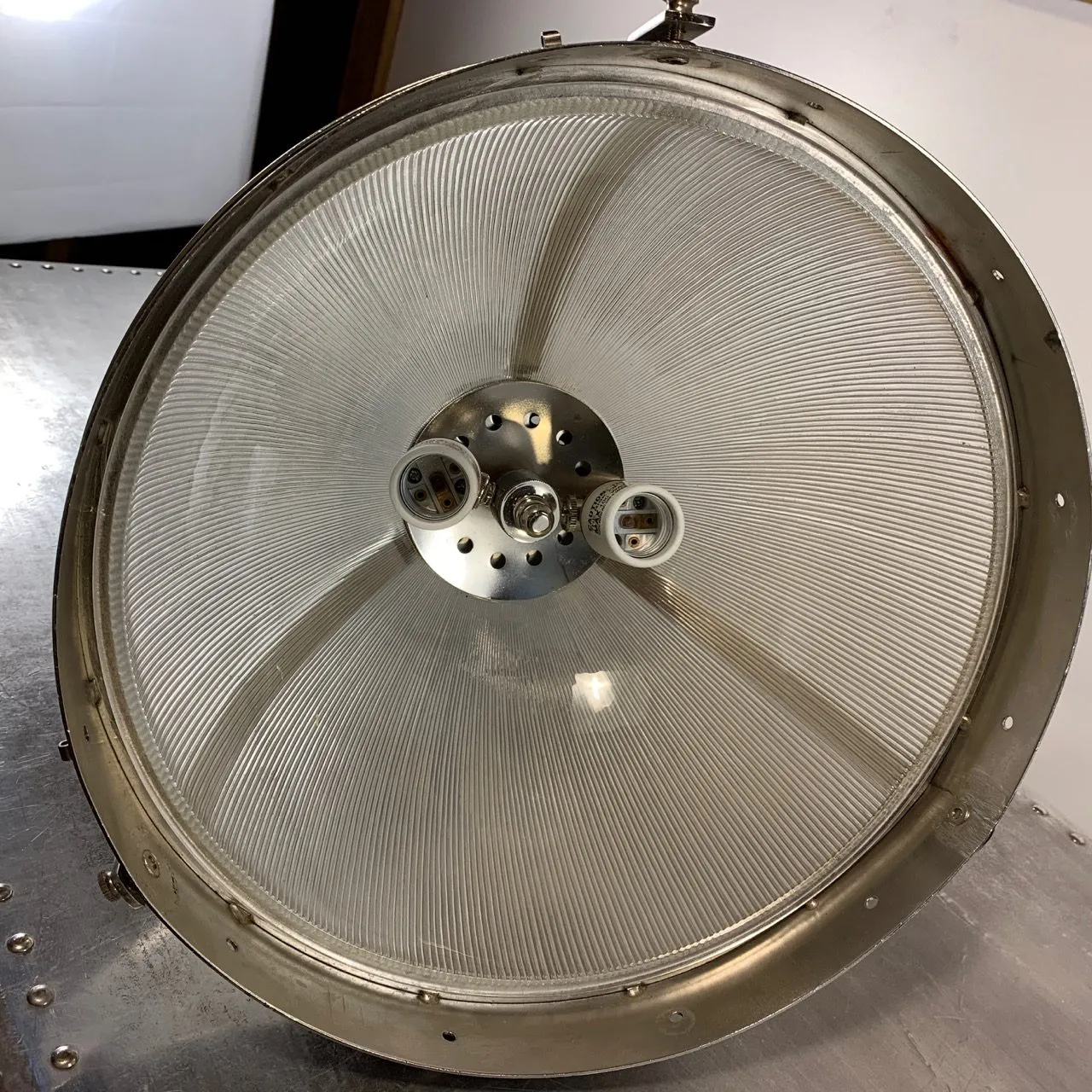 Pendant Light, Nickel, Ribbed Dome Glass Shade