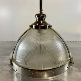 Pendant Light, Nickel, Ribbed Dome Glass Shade