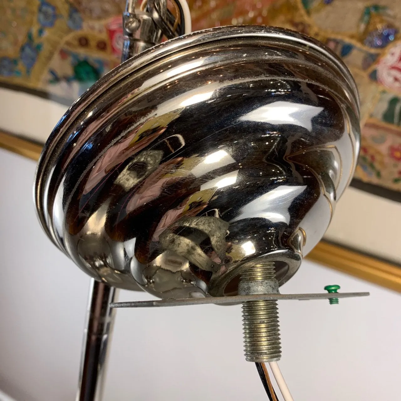 Pendant Light, Nickel, Ribbed Dome Glass Shade