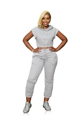 Stop the fight- Grey jogger set with bling trim details