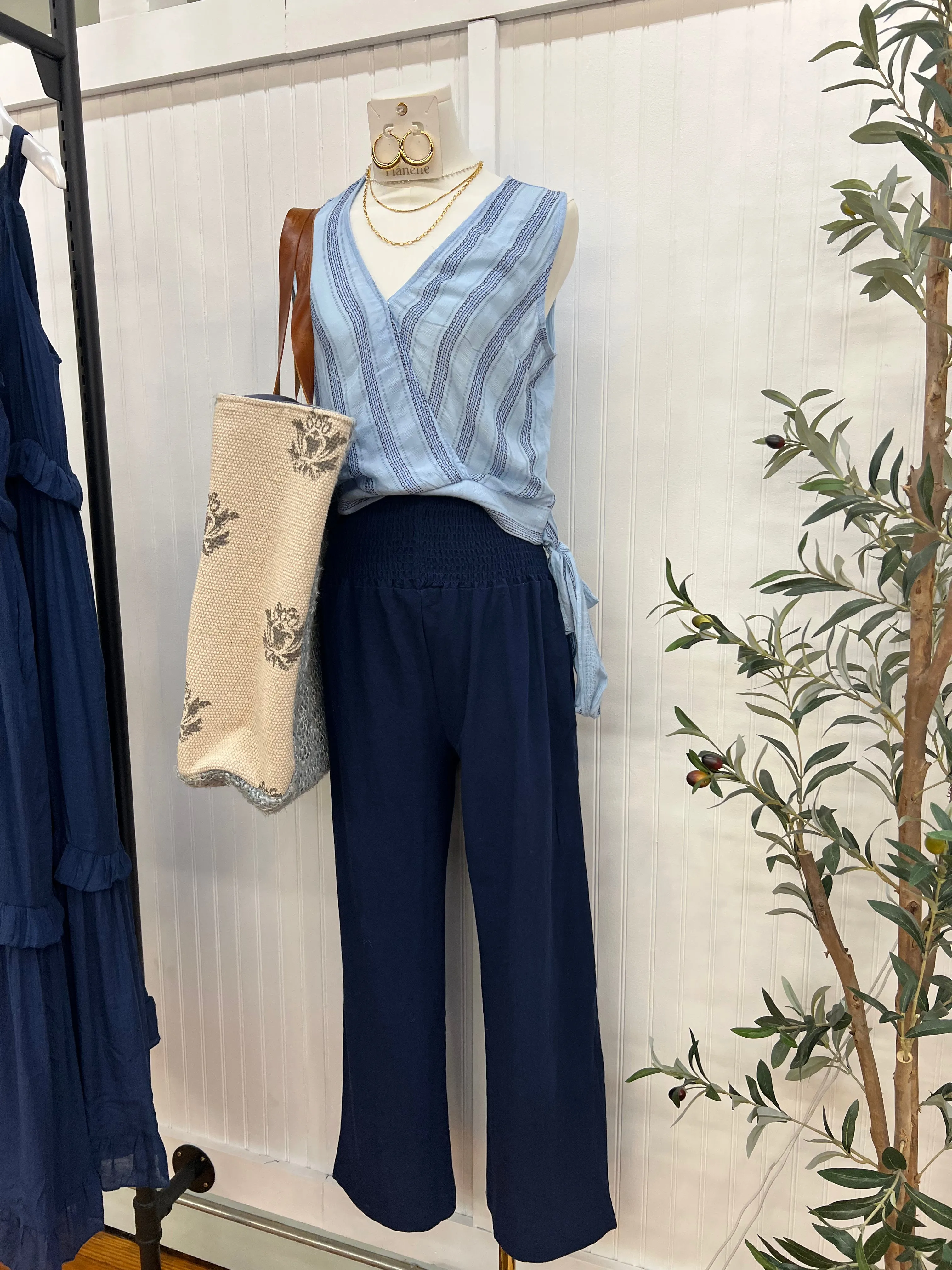 Summer Navy Wide Leg Pants (S-2X)