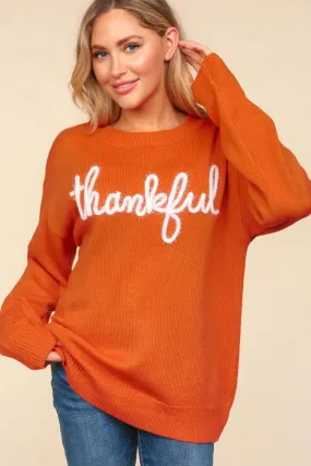 Thankful Embroidered Cozy Knit Sweater