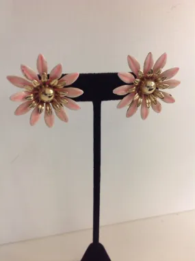 Vintage Pink Daisies Metal Sarah Cov Clip On Earrings