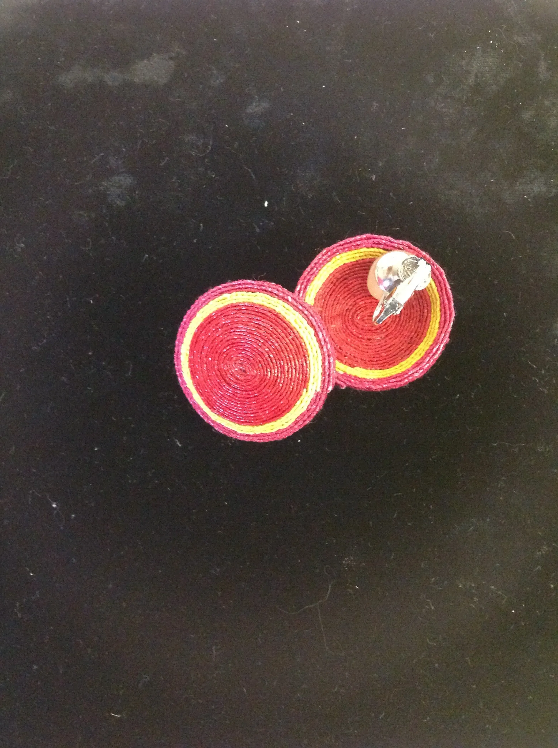 Vintage Pink Yellow Macrame Clip On Earrings